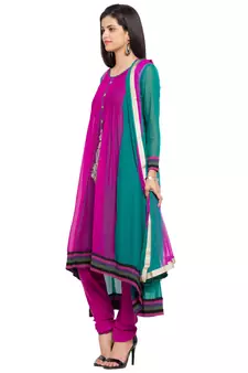 Green Embroidered Georgette Anarkali Suit