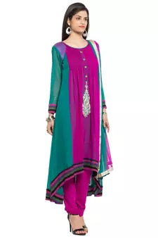 Green Embroidered Georgette Anarkali Suit
