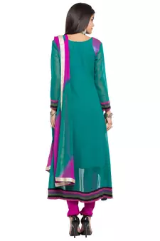 Green Embroidered Georgette Anarkali Suit