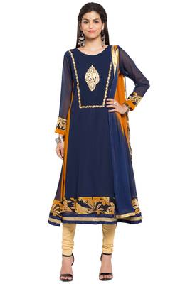 Blue Embroidered Georgette Salwar With Dupatta 1