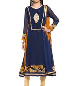 Blue Embroidered Georgette Salwar With Dupatta