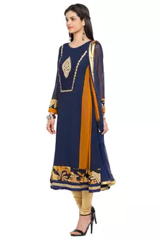 Blue Embroidered Georgette Salwar With Dupatta