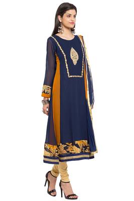 Blue Embroidered Georgette Salwar With Dupatta 3