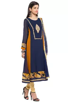 Blue Embroidered Georgette Salwar With Dupatta