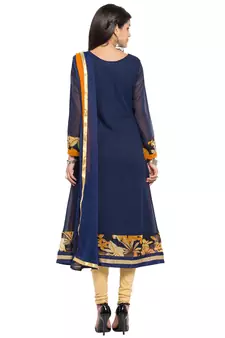 Blue Embroidered Georgette Salwar With Dupatta
