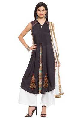 Black Embroidered Cotton Salwar With Dupatta 1