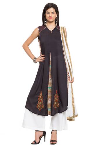 Black Embroidered Cotton Salwar With Dupatta