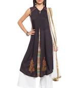 Black Embroidered Cotton Salwar With Dupatta