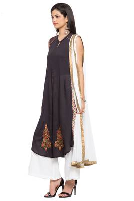 Black Embroidered Cotton Salwar With Dupatta 2