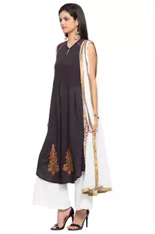 Black Embroidered Cotton Salwar With Dupatta