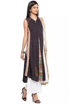 Black Embroidered Cotton Salwar With Dupatta