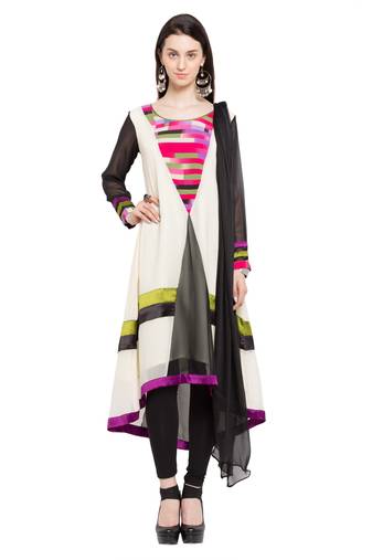 Multicolor Printed Georgette Salwar With Dupatta