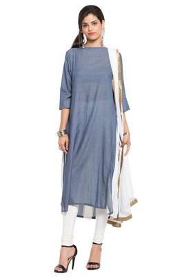 Light Blue Plain Cotton Salwar With Dupatta 1