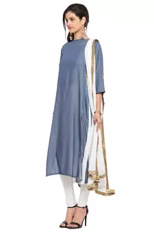 Light Blue Plain Cotton Salwar With Dupatta