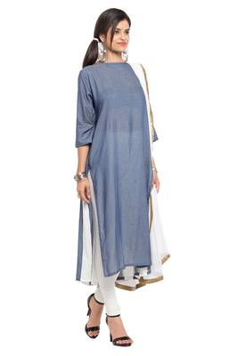 Light Blue Plain Cotton Salwar With Dupatta 3