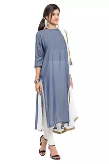 Light Blue Plain Cotton Salwar With Dupatta