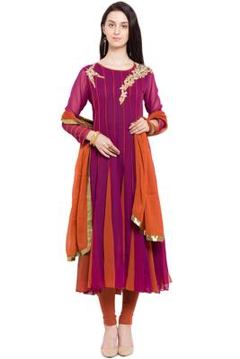 Maroon Embroidered Georgette Salwar With Dupatta 1