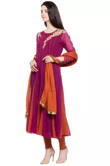 Maroon Embroidered Georgette Salwar With Dupatta