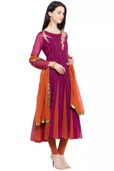 Maroon Embroidered Georgette Salwar With Dupatta