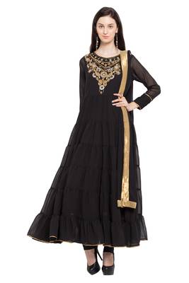 Black Embroidered Georgette Salwar With Dupatta 1