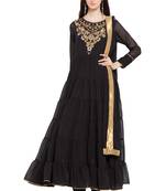 Black Embroidered Georgette Salwar With Dupatta