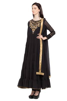 Black Embroidered Georgette Salwar With Dupatta 2