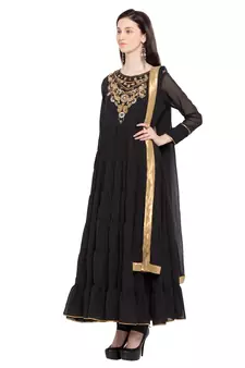 Black Embroidered Georgette Salwar With Dupatta