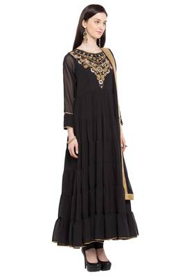 Black Embroidered Georgette Salwar With Dupatta 3