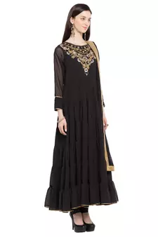 Black Embroidered Georgette Salwar With Dupatta