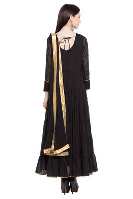 Black Embroidered Georgette Salwar With Dupatta 4