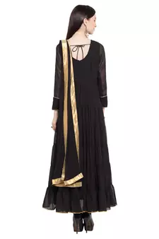 Black Embroidered Georgette Salwar With Dupatta