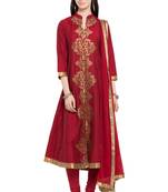 Maroon Embroidered Cotton Salwar With Dupatta