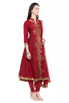 Maroon Embroidered Cotton Salwar With Dupatta