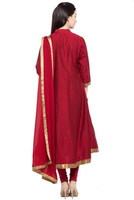 Maroon Embroidered Cotton Salwar With Dupatta 4