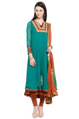 Green Embroidered Georgette Salwar With Dupatta 1