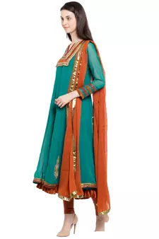 Green Embroidered Georgette Salwar With Dupatta