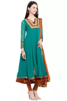 Green Embroidered Georgette Salwar With Dupatta