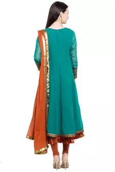 Green Embroidered Georgette Salwar With Dupatta