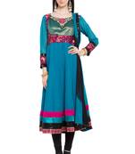 Blue Embroidered Georgette Salwar With Dupatta