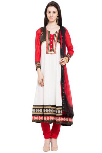 White Plain Georgette Salwar With Dupatta