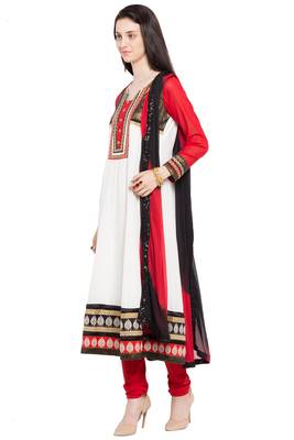 White Plain Georgette Salwar With Dupatta 2