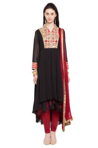 Black Embroidered Georgette Salwar With Dupatta