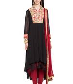 Black Embroidered Georgette Salwar With Dupatta