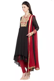 Black Embroidered Georgette Salwar With Dupatta