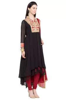 Black Embroidered Georgette Salwar With Dupatta