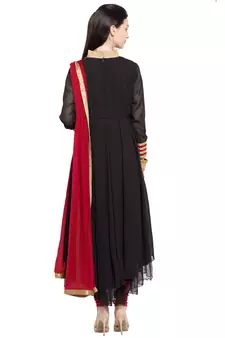 Black Embroidered Georgette Salwar With Dupatta