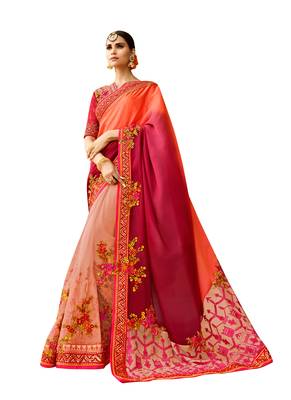 Peach Embroidered Silk Saree With Blouse 1