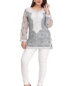 Ada Grey Embroidered Georgette Chikankari Short Kurti 