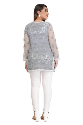 Ada Grey Embroidered Georgette Chikankari Short Kurti  2