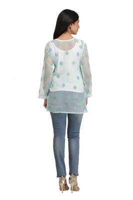 Ada Blue Embroidered Georgette Chikankari Short Kurti  3